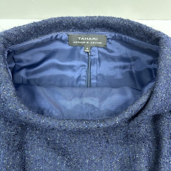 Tahari Women's NWOT Blue Jacquard Shaw Collar Business Career Shift Dress 4/C33 - Picture 5 of 15